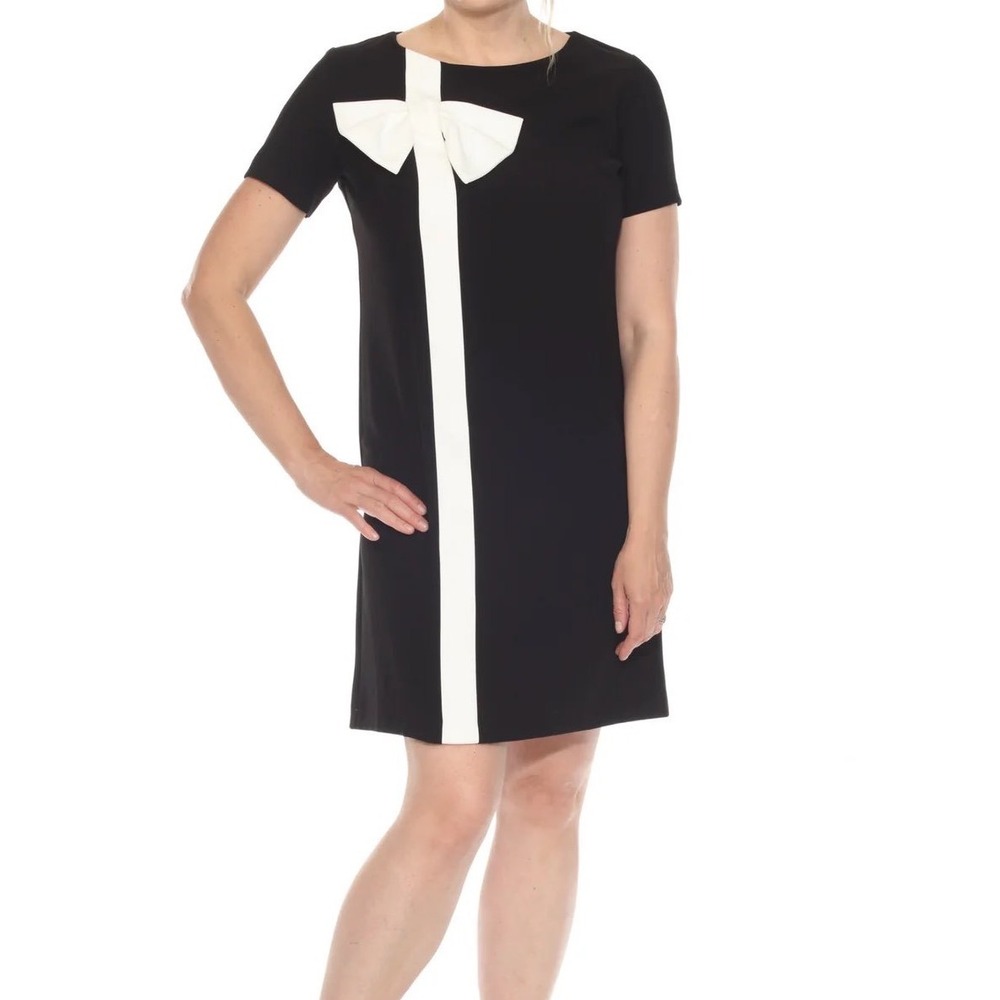 Joseph Ribkoff Womens Black White Bow Accent Short Sleeve Boutique Dress Size 8
